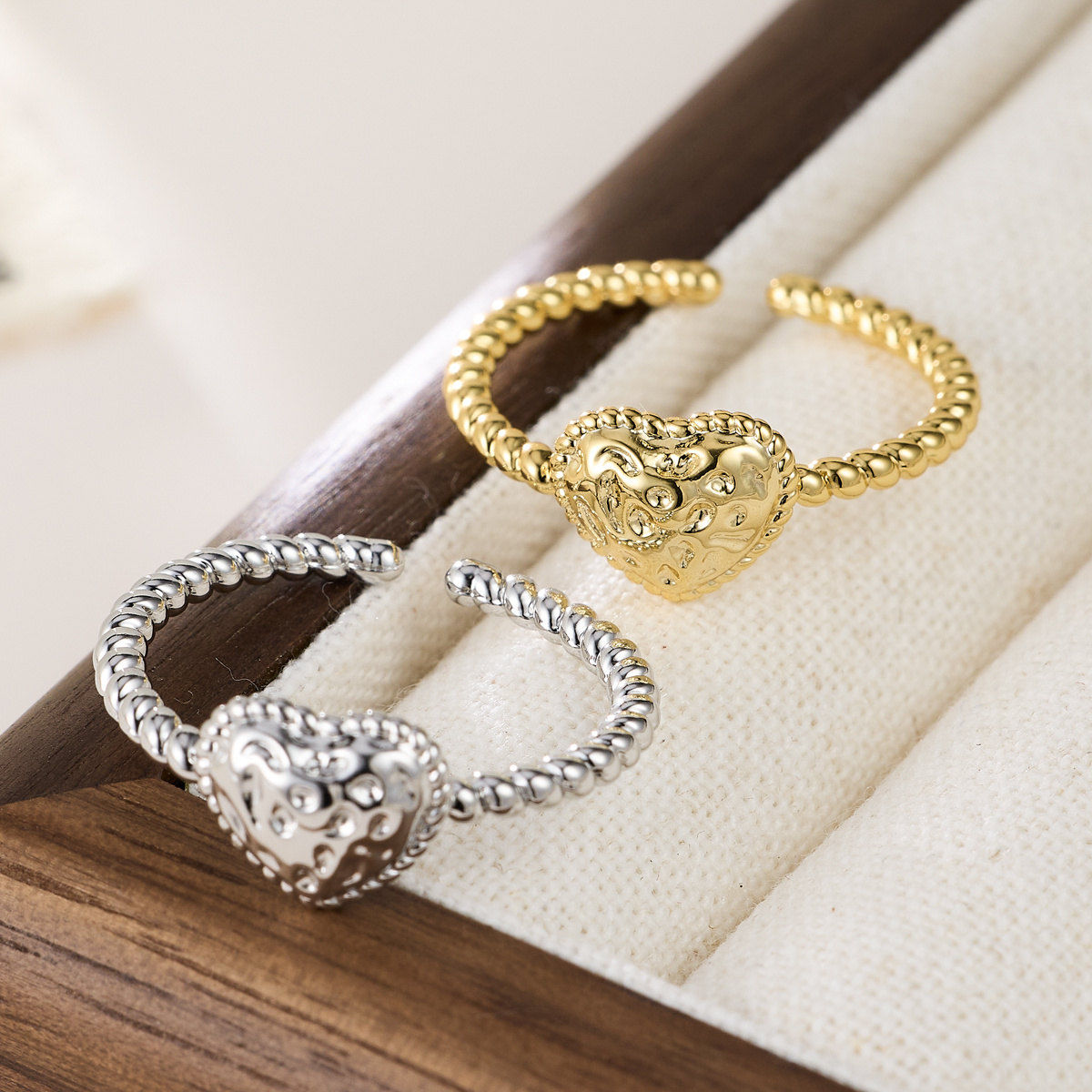 Women's Adjustable Hammered Heart Open Ring, Stackable Design